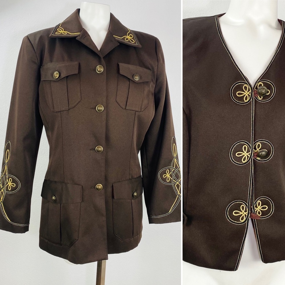 Vintage 90s brown suit jacket & Vest set with Ribbon Accents medium